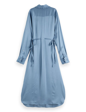 Robe-chemise midi à taille nouée et volants