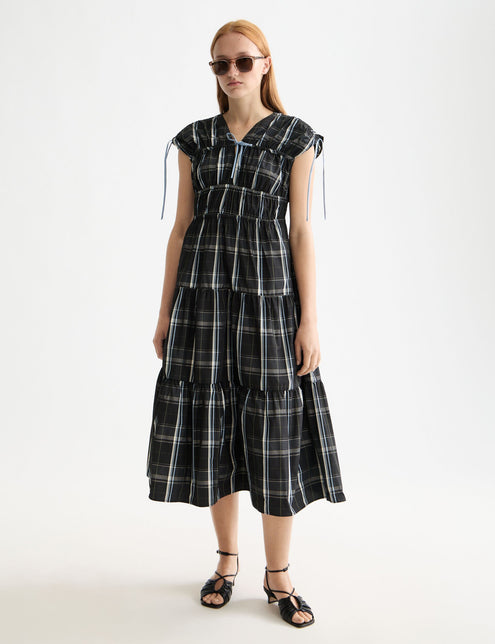 Robe midi en taffetas froncée avec détails noués