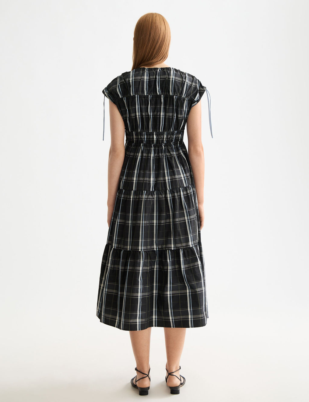 Gathered Taffeta midi dress with tied details