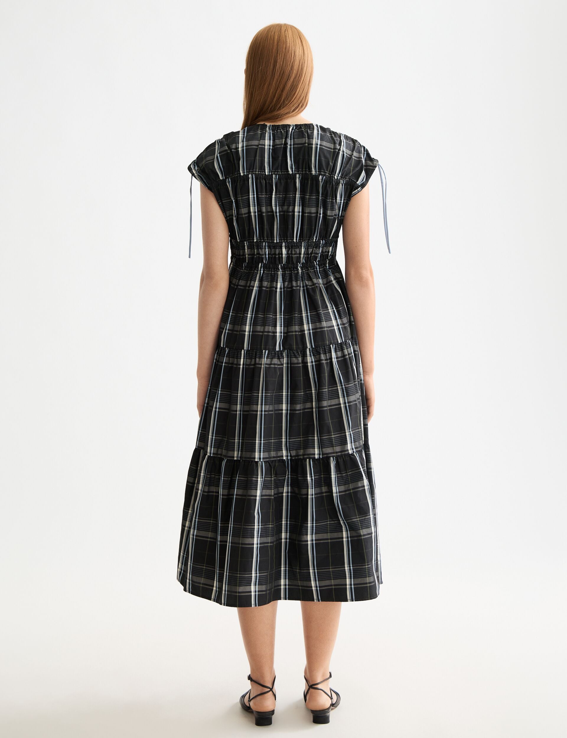 Gathered Taffeta midi dress with tied details
