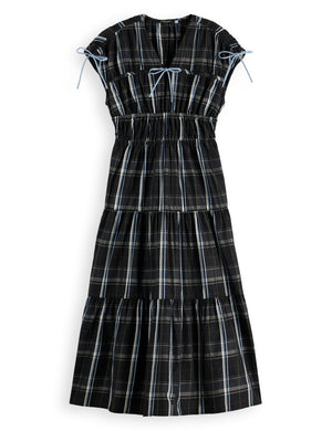 Gathered Taffeta midi dress with tied details