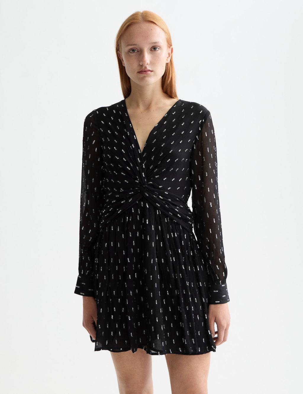 Long sleeve mini dress with draped front