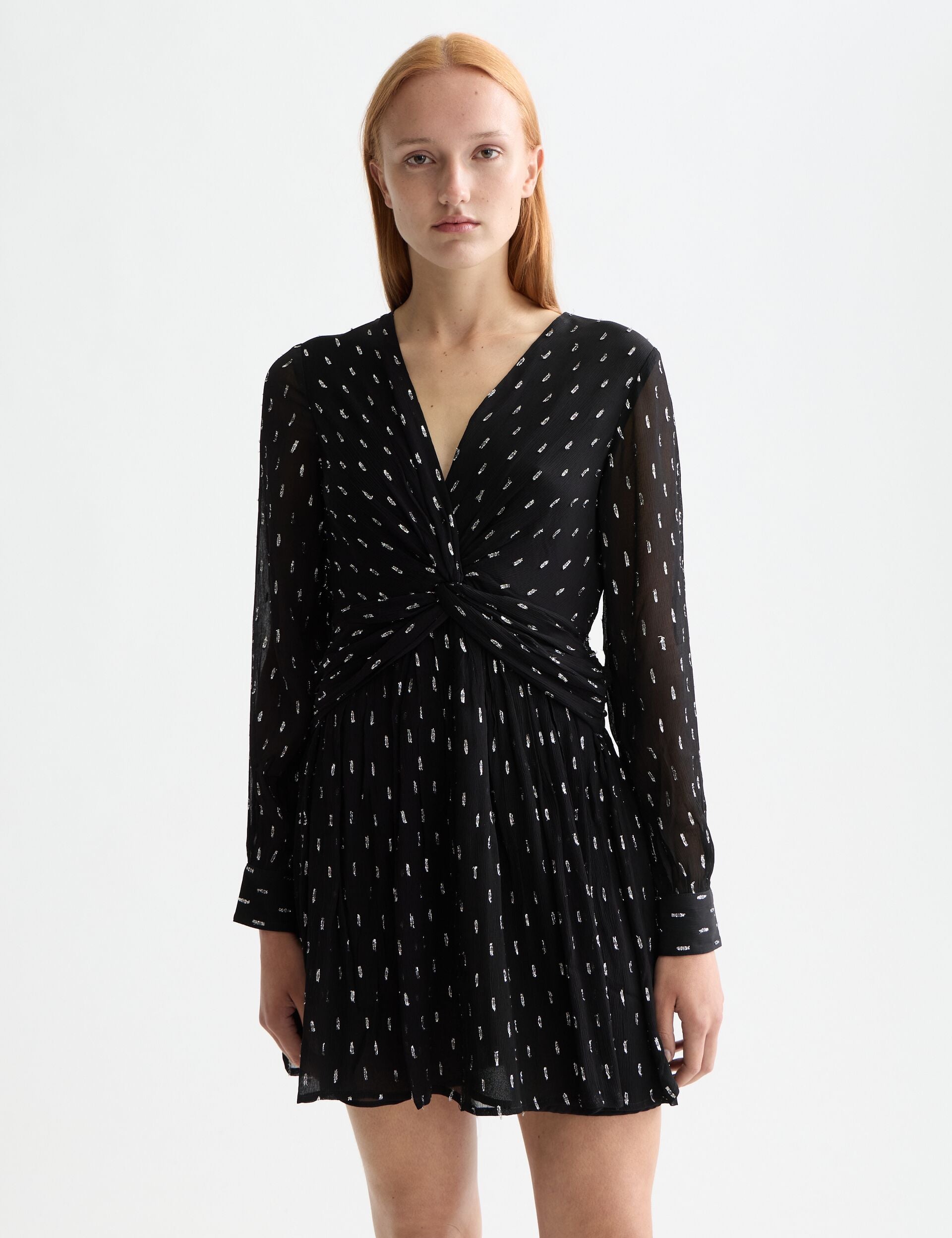Long sleeve mini dress with draped front