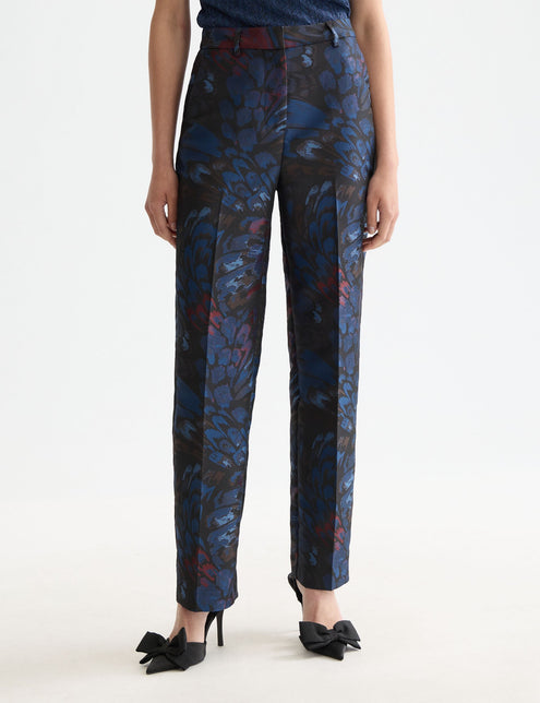 Pantalon droit en jacquard à motif faisan ondulé