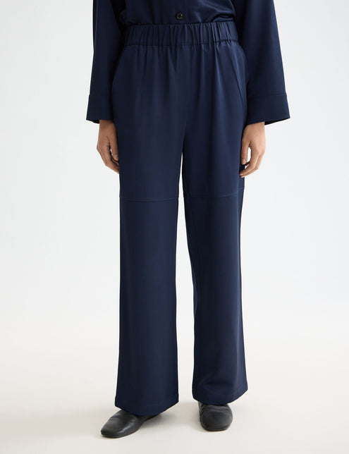 Pantalon Noa taille haute, jambes larges, en satin à enfiler