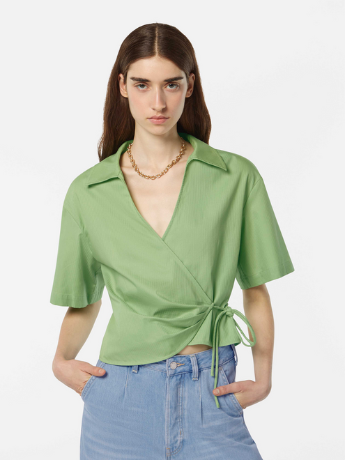 Structured Stripe Wrap Top