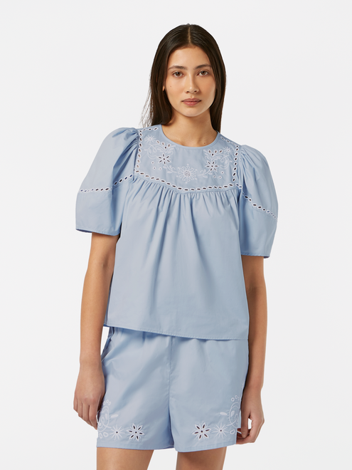 Cotton Twill Embroidered Top