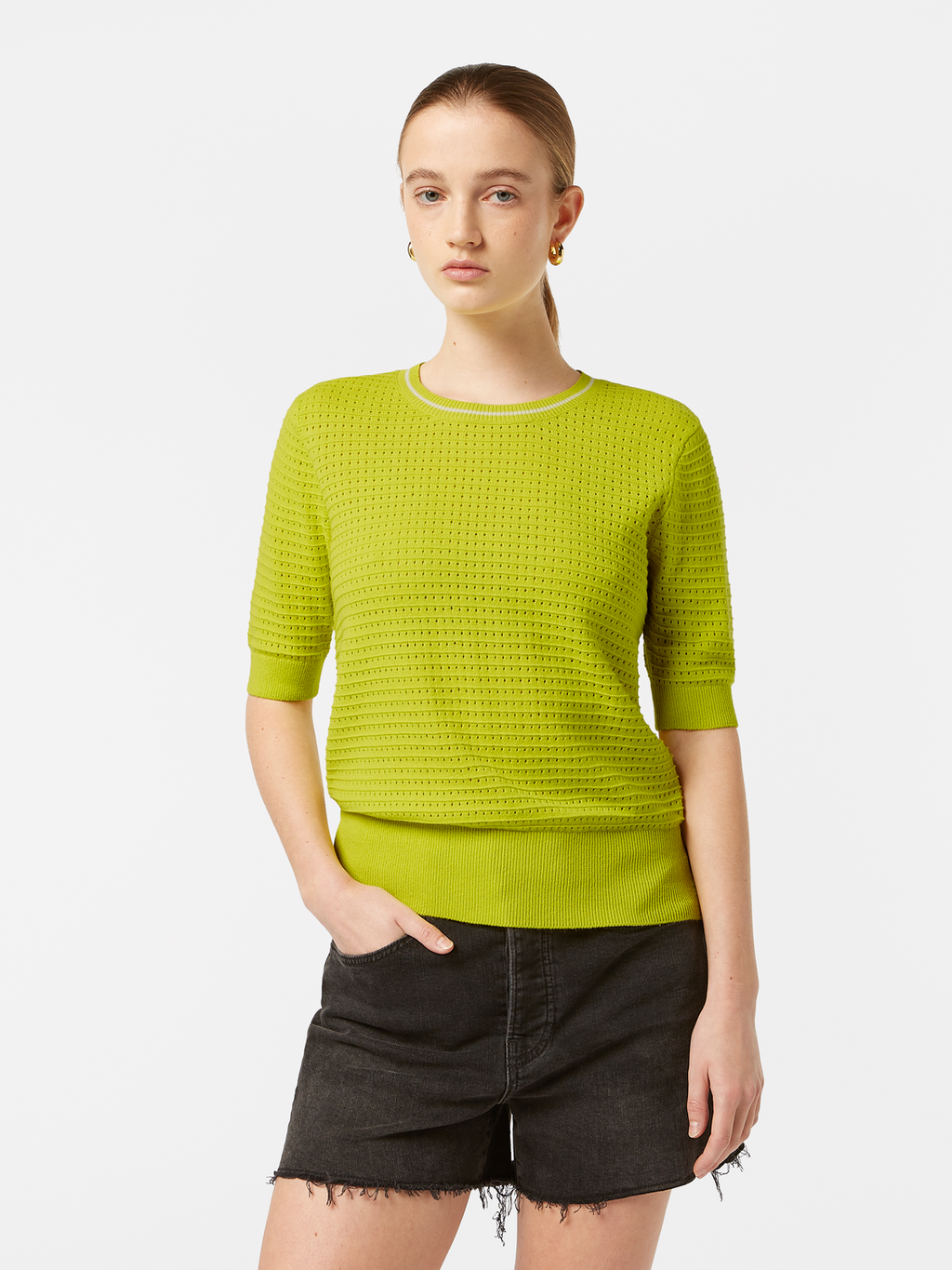 Pointelle Relaxed Short Sleeve Pullover
