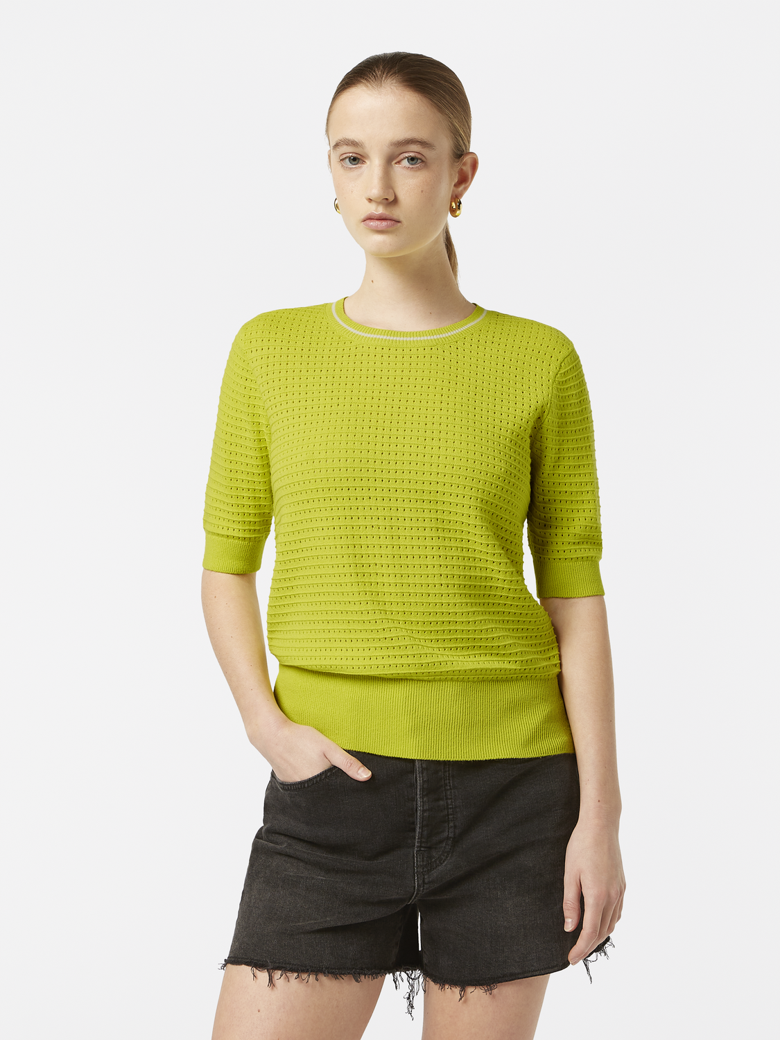 Pointelle Relaxed Short Sleeve Pullover