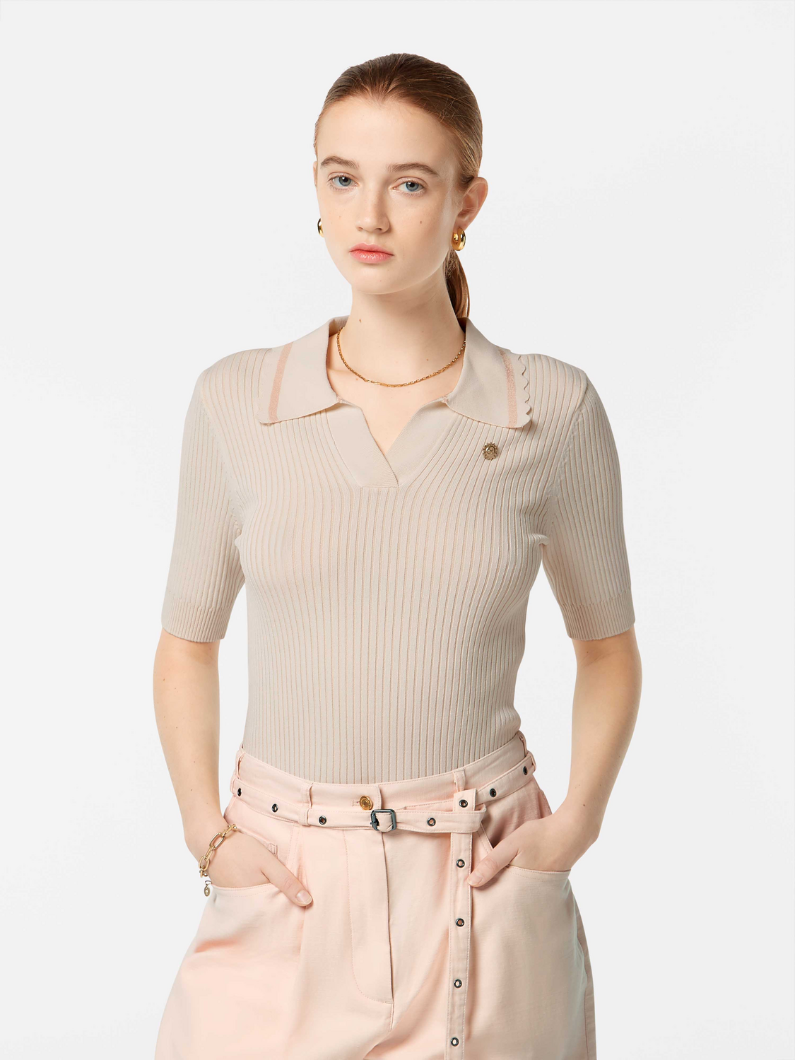 Rib Polo Short Sleeve Pullover