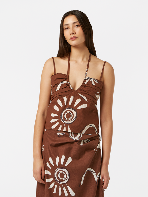 Inky Sun Gathered Strappy Tank Top