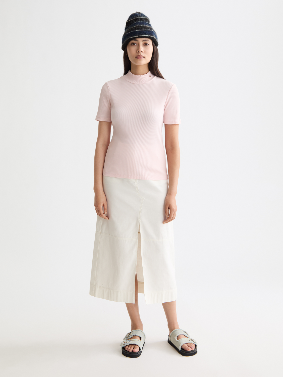 Mock Neck Rib T-Shirt