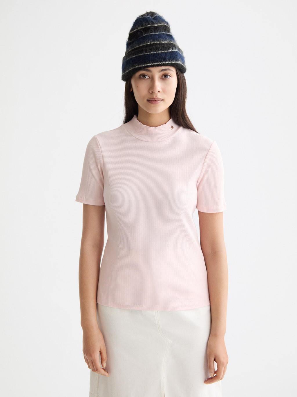 Mock Neck Rib T-Shirt