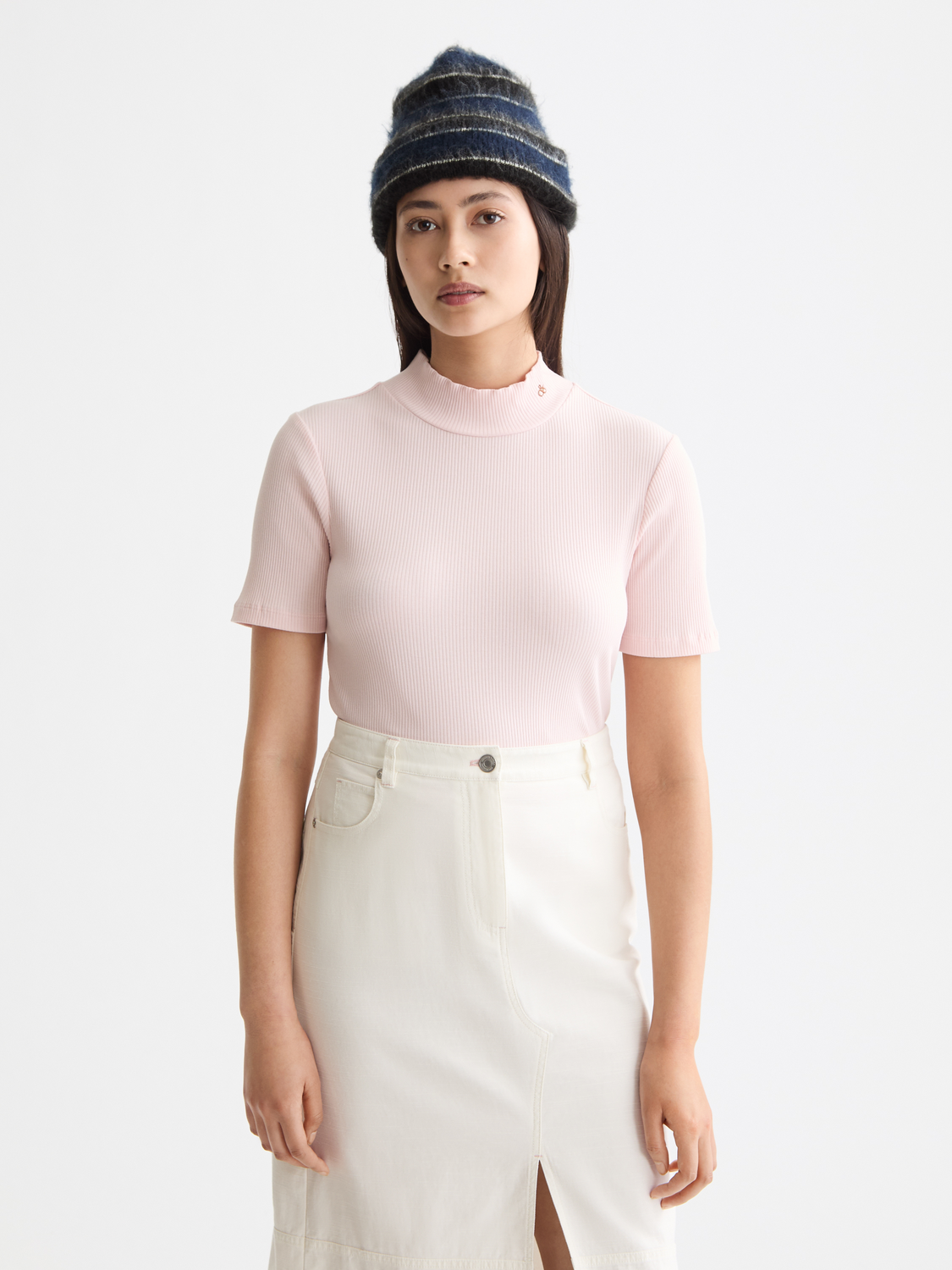 Mock Neck Rib T-Shirt