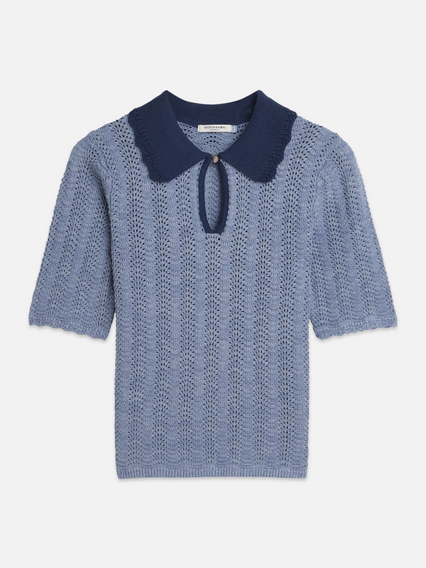 Pointelle Collared Knitted Tee