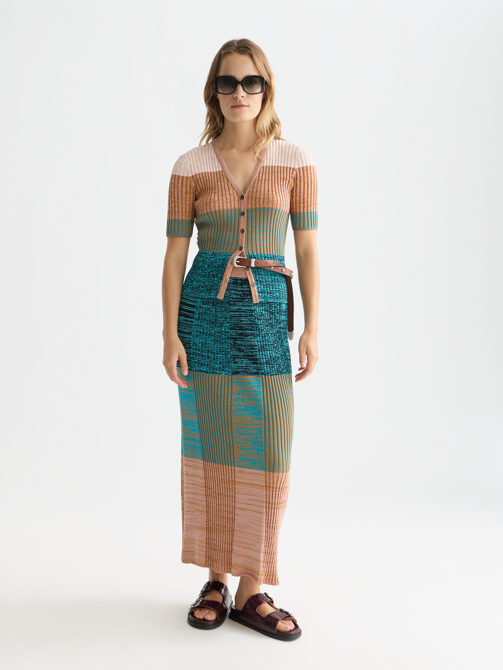 Block Stripe Ribbed Short Sleeve Cardigan