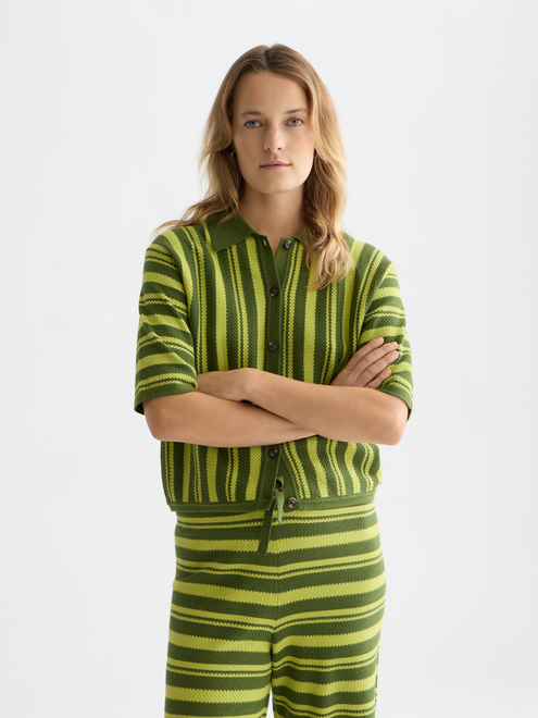 T-shirt en maille rayée verticale texturée