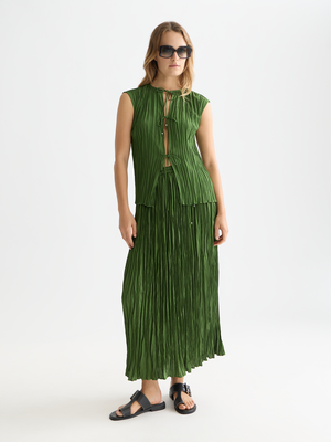 Micro Pleat Top With Ties