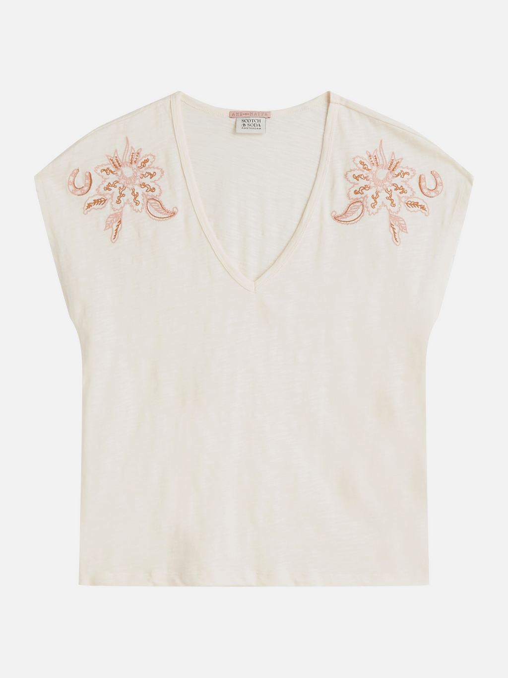 T-shirt col V brodé