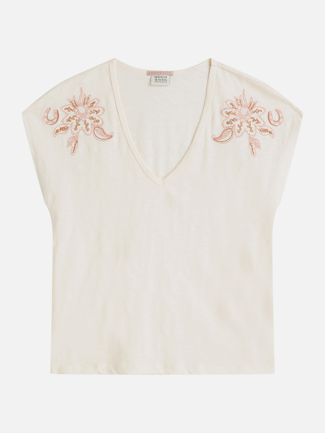 T-shirt col V brodé