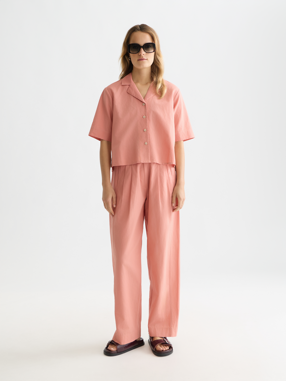 Chemise manches courtes en coton et lin