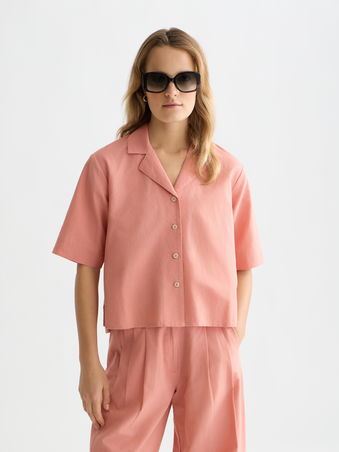 Chemise manches courtes en coton et lin