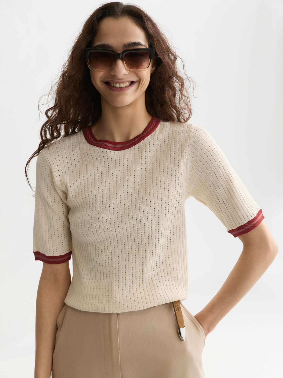 Pointelle Knitted Relaxed-Fit Tee
