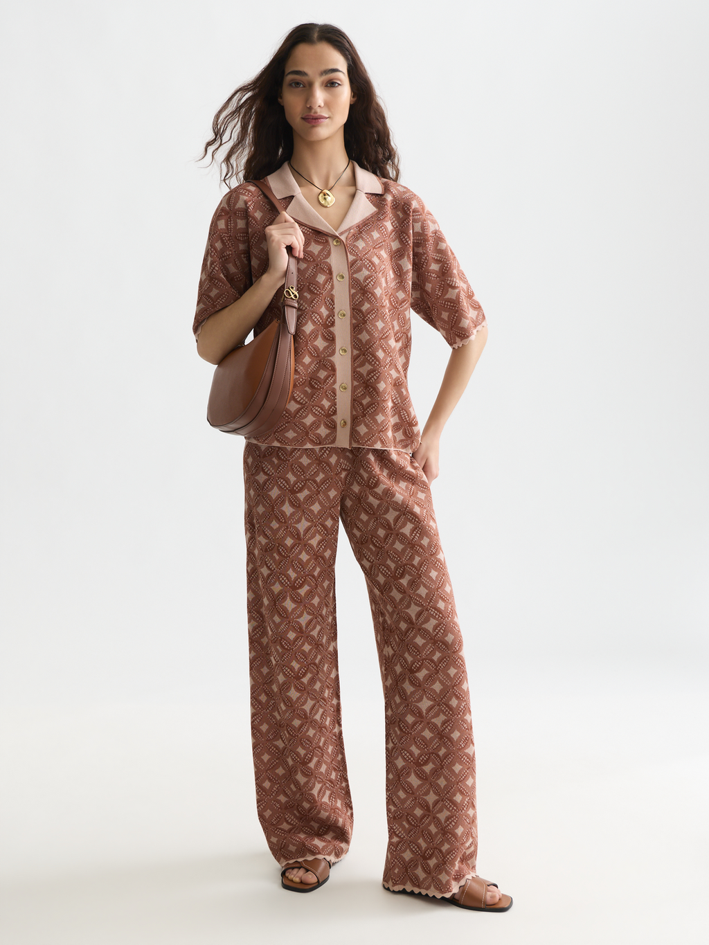 Jacquard Knitted Short-Sleeve Shirt