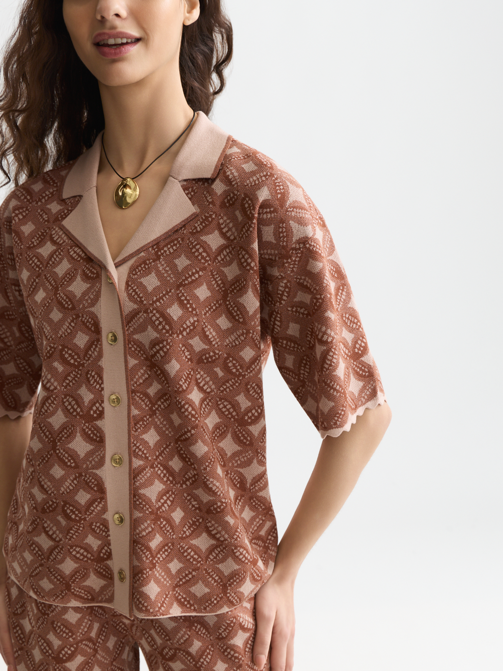 Jacquard Knitted Short-Sleeve Shirt