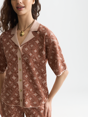 Jacquard Knitted Short-Sleeve Shirt