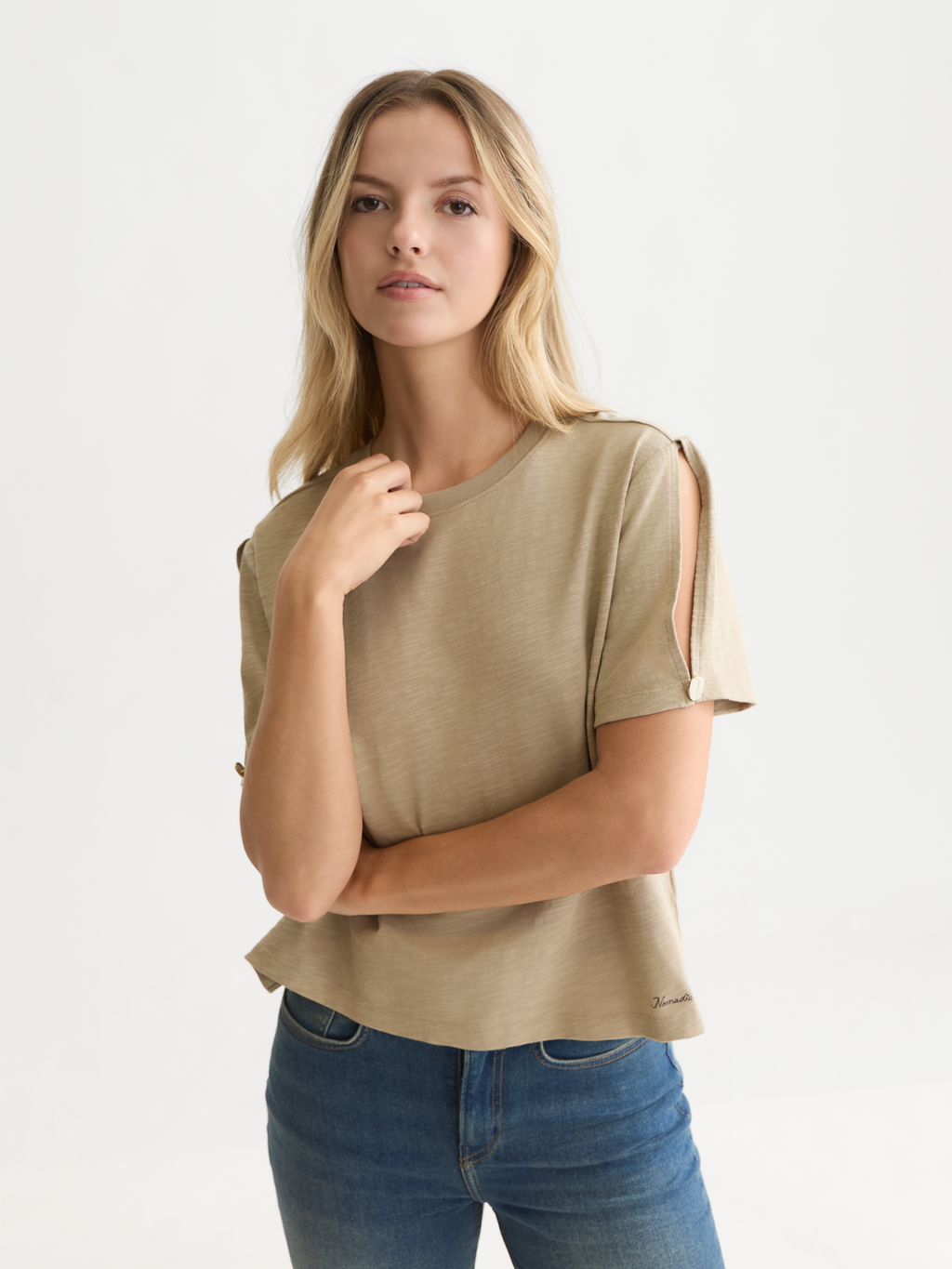 Keyhole Sleeve Cotton T-Shirt
