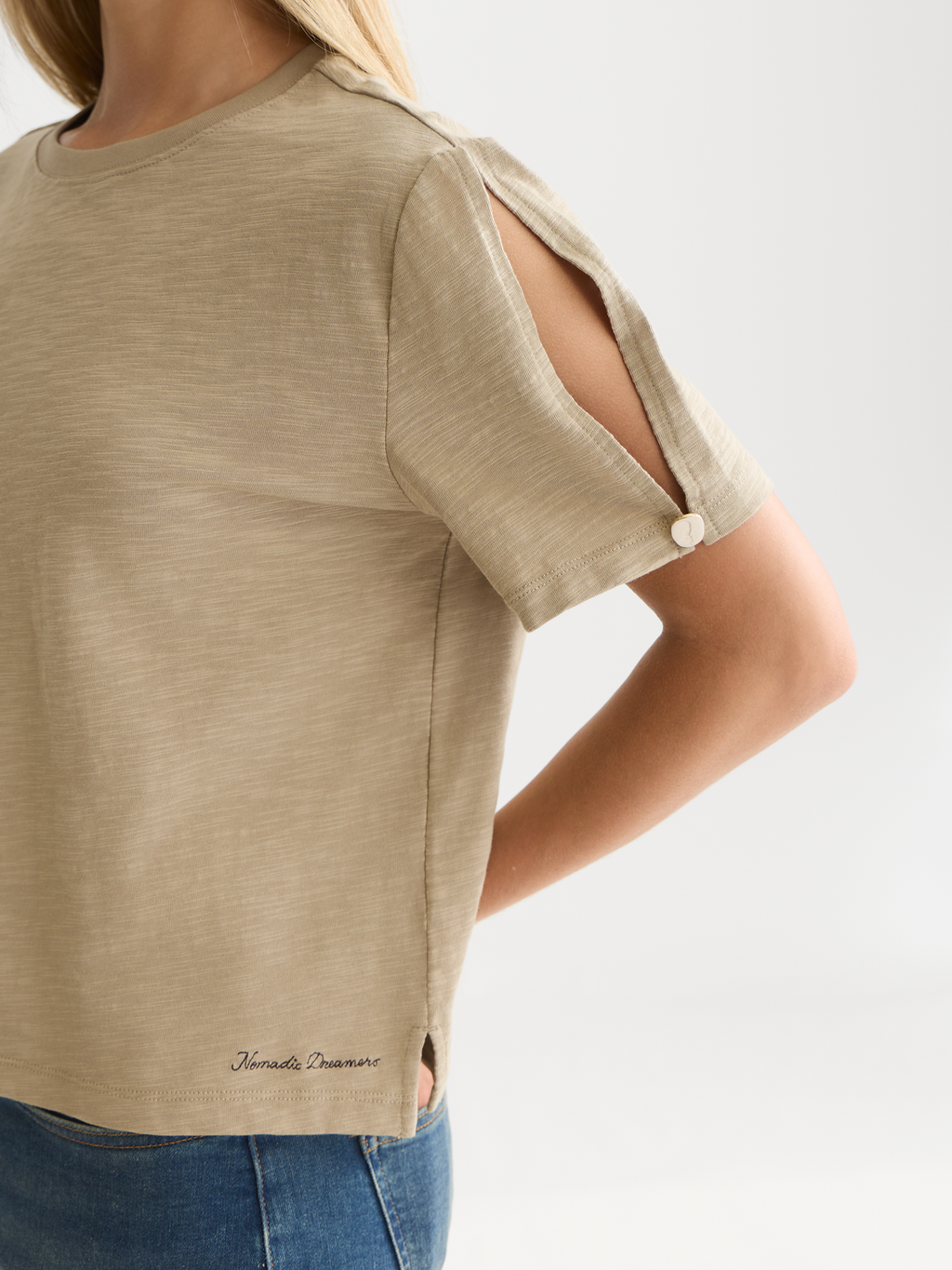 Keyhole Sleeve Cotton T-Shirt