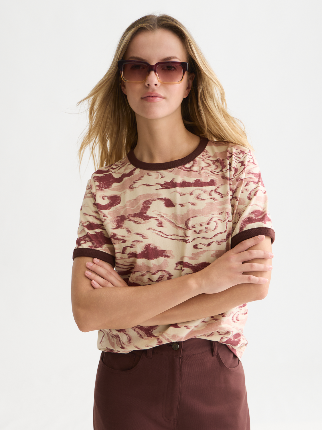 Printed With Contrast Binding Regular-Fit T-Shirt