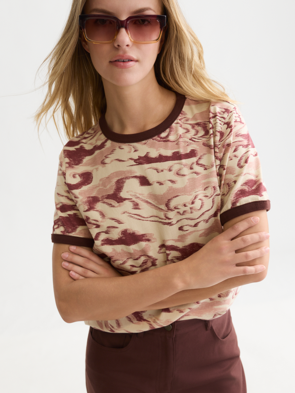 Printed With Contrast Binding Regular-Fit T-Shirt