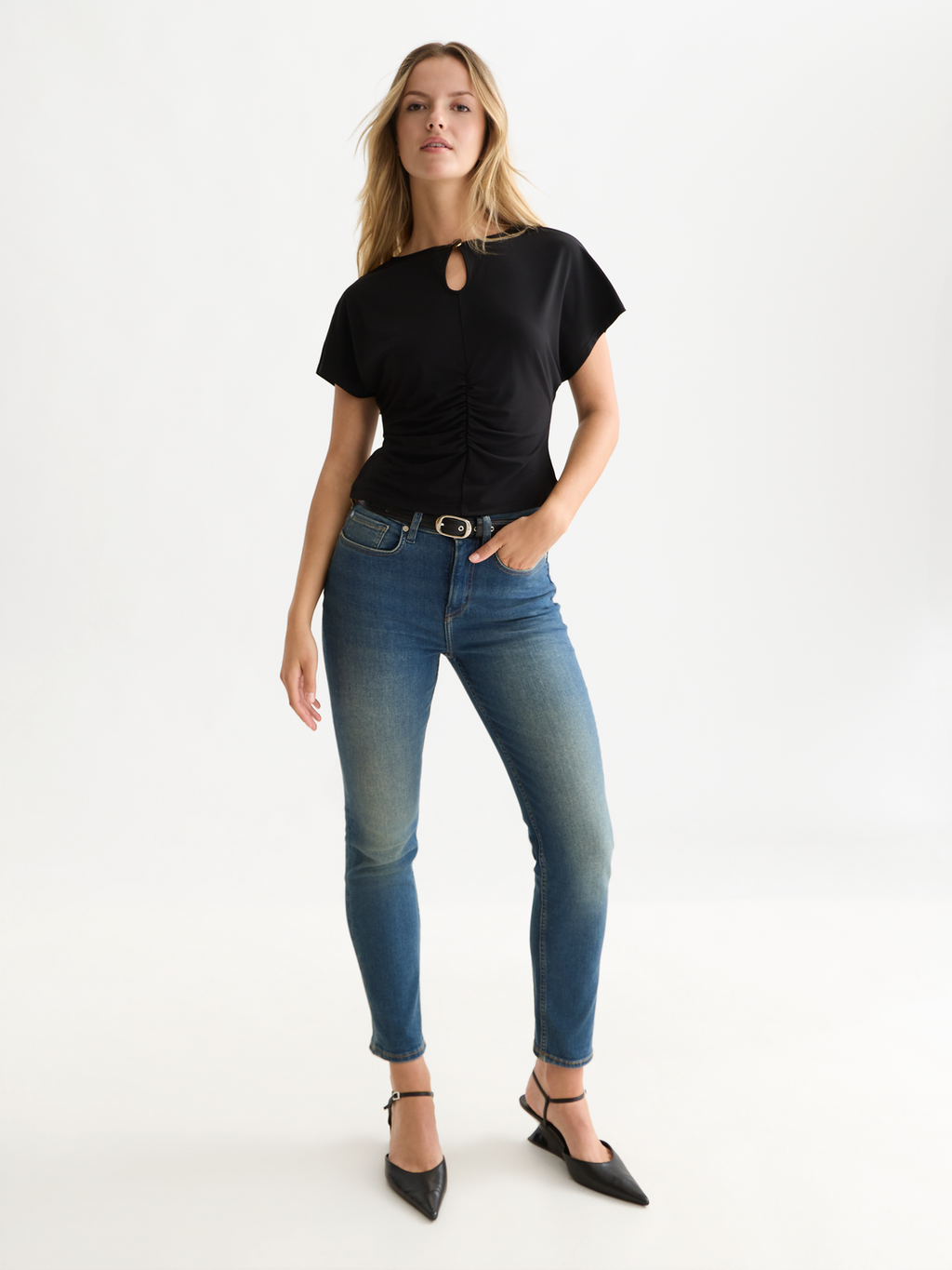Ruched Batwing Stretch T-Shirt