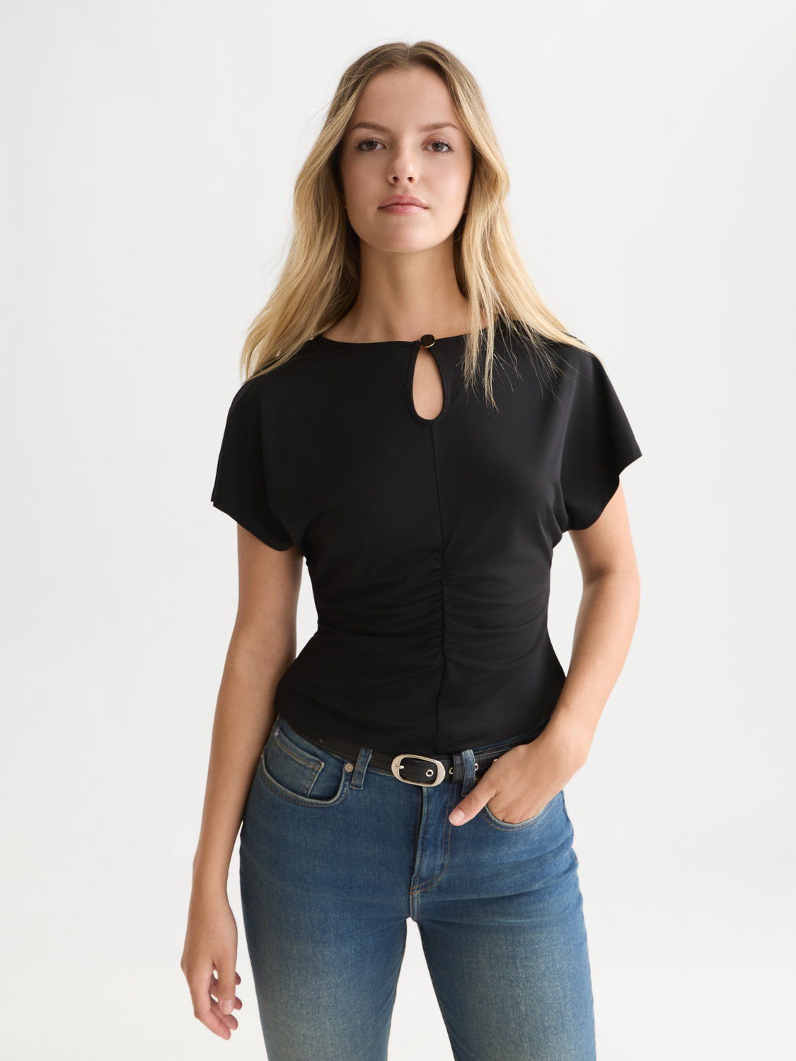 Ruched Batwing Stretch T-Shirt