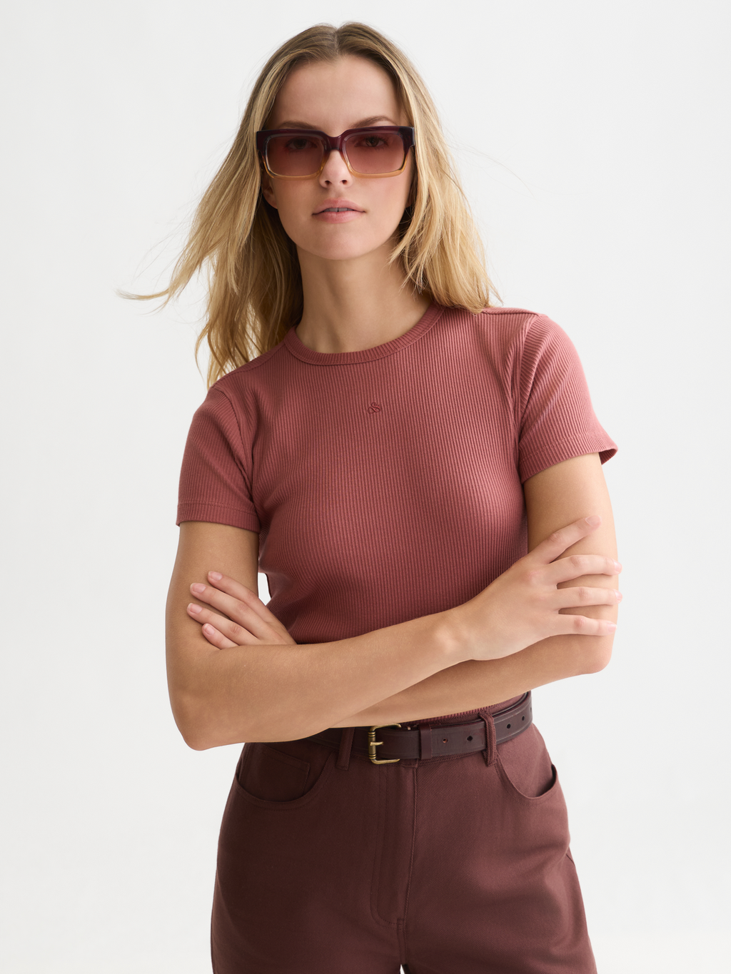 Geripptes T-Shirt, normale Passform