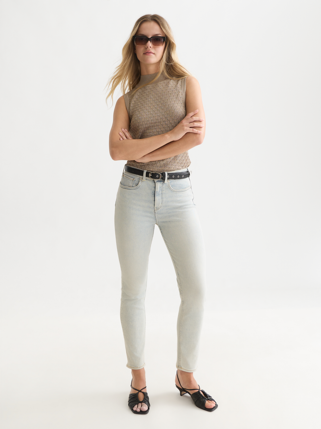 Slim Metallic Pointelle Knit Tank