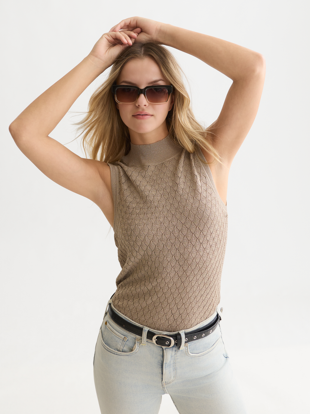 Slim Metallic Pointelle Knit Tank