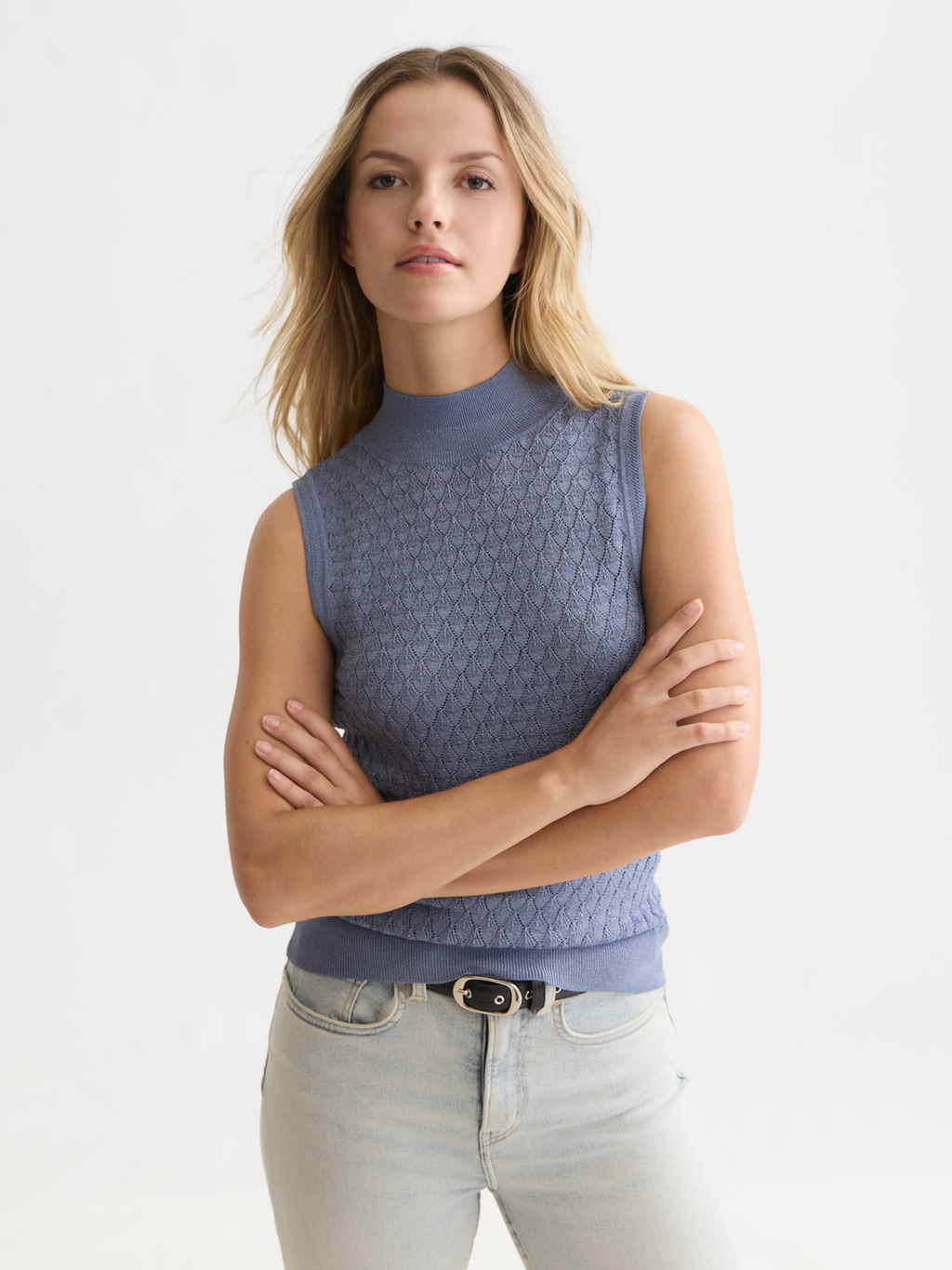 Slim Metallic Pointelle Knit Tank