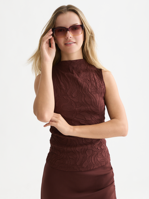 Embossed Pleat Mock Neck Tank