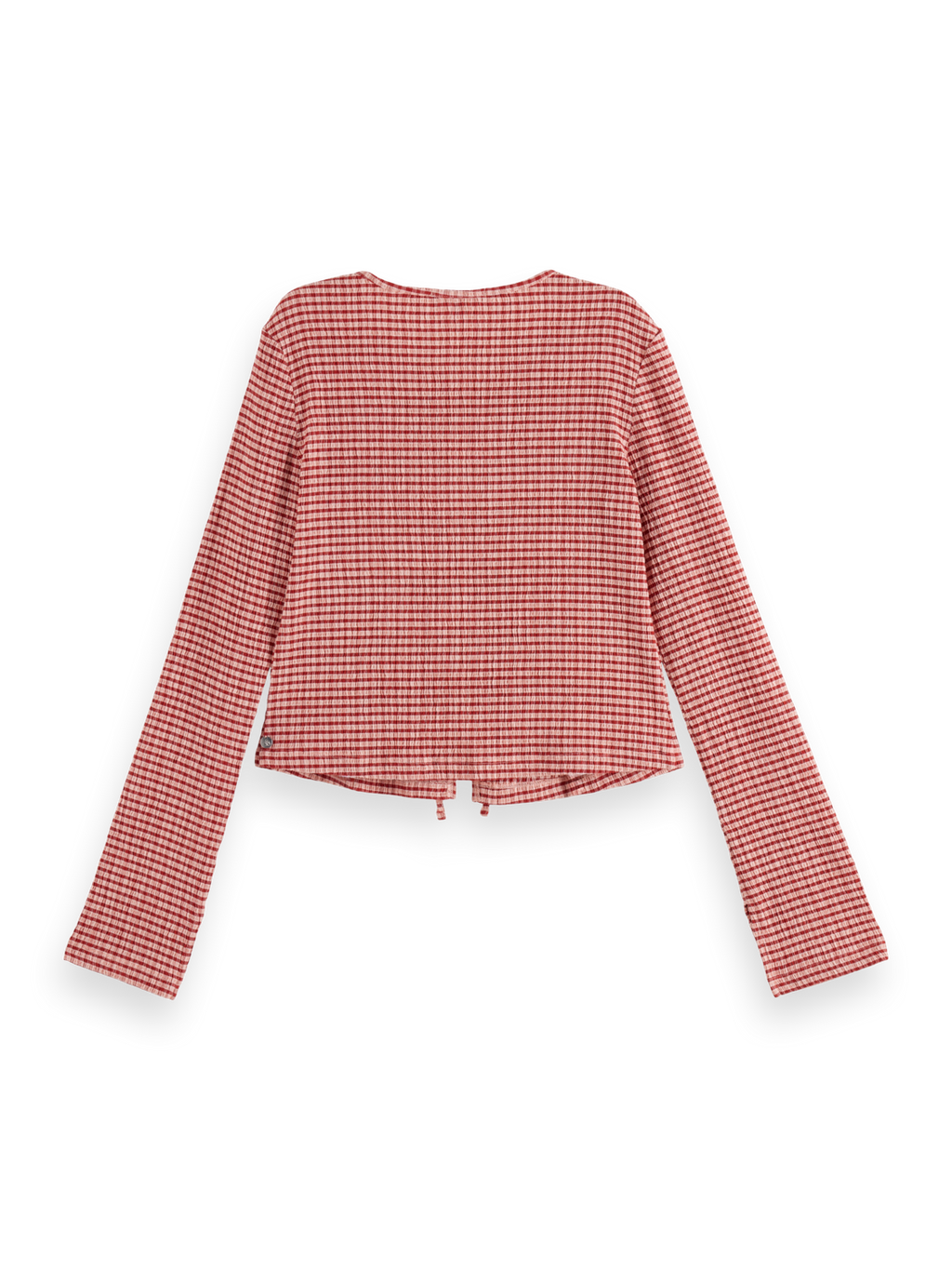 Structured Gingham Tie Front Long Sleeve Shirt