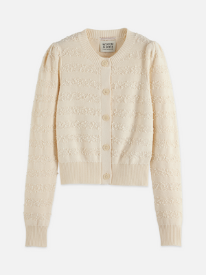 Bouclé-Streifen-Cardigan mit Rundhalsausschnitt