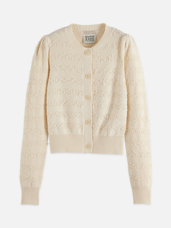 Bouclé-Streifen-Cardigan mit Rundhalsausschnitt
