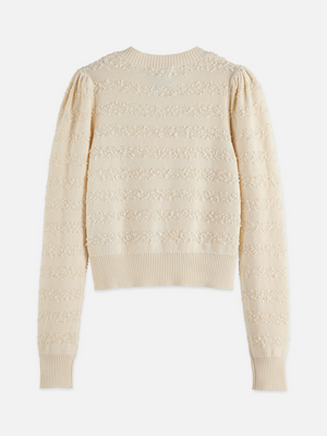 Bouclé-Streifen-Cardigan mit Rundhalsausschnitt