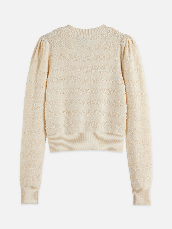 Bouclé-Streifen-Cardigan mit Rundhalsausschnitt