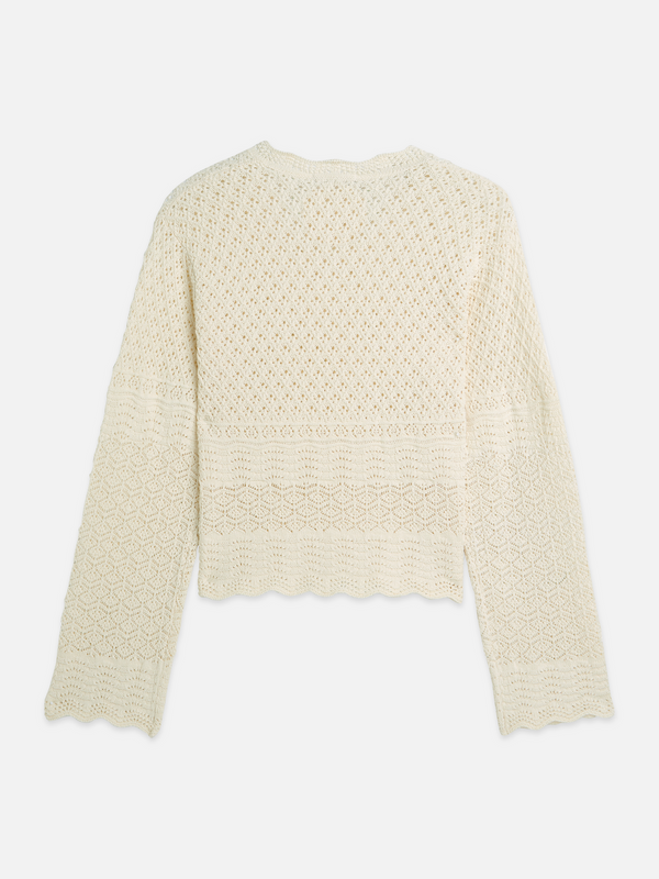 Pointelle Stitch V Neck Pullover