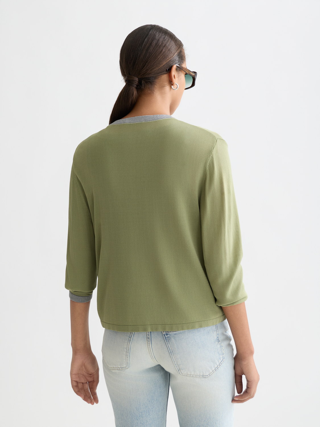 Stripe Trim Relaxed Cardigan
