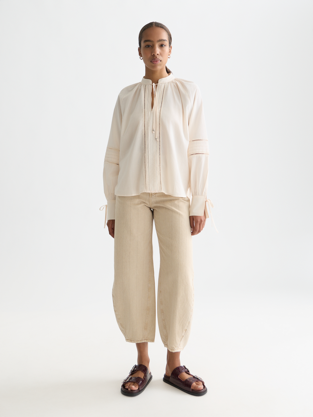 Baumwollvoile-Bluse mit Falten