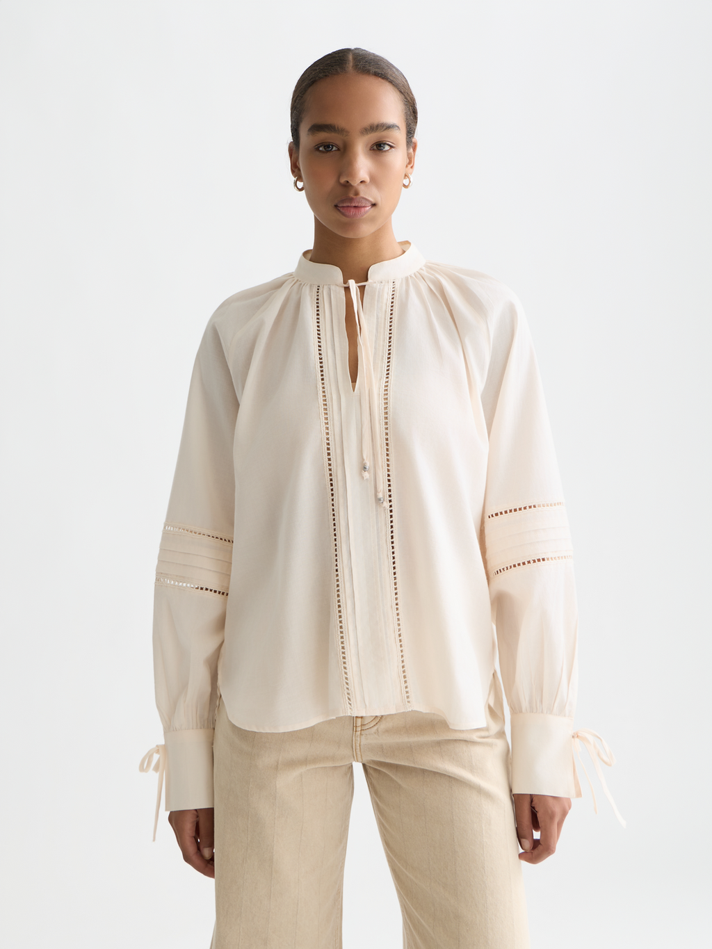 Baumwollvoile-Bluse mit Falten